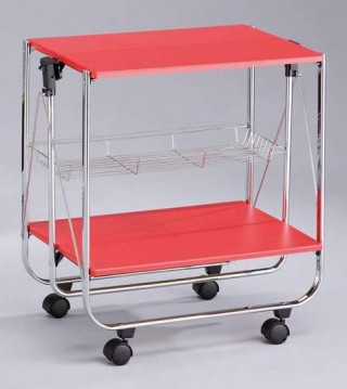 Foldable Wood Serving Trolley Cart - SA016M. Folding Trolley MDF SA016M red color